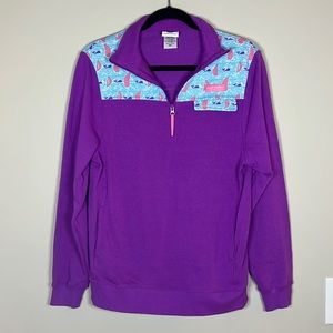 Simply Southern Small Purple Pullover Half Zip With Sailboats and Whales